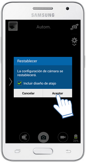 Galaxy Core2 - ¿Cómo resTablecer los ajustes de la Cámara?