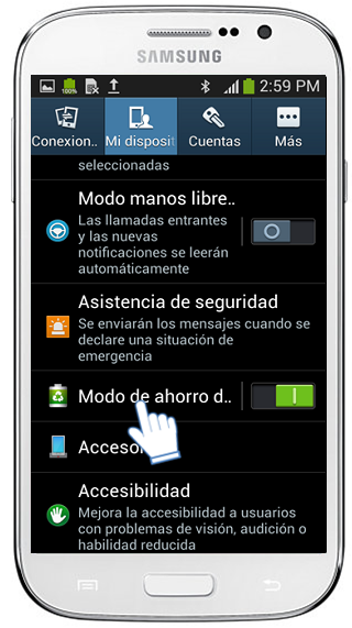 Galaxy Grand Neo - ¿Cómo activar el Ahorro de energía?