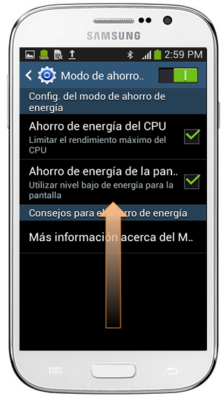 Galaxy Grand Neo - ¿Cómo activar el Ahorro de energía?