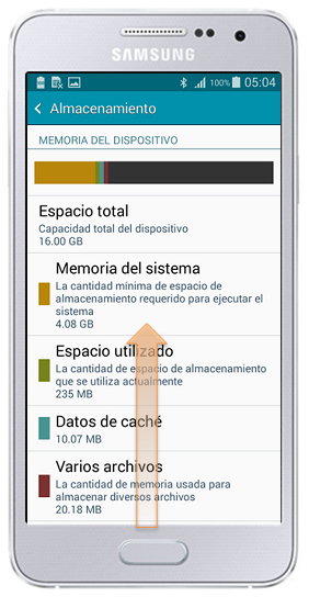 Galaxy A3 - ¿Cómo verificar el estado de almacenamiento en la memoria interna?
