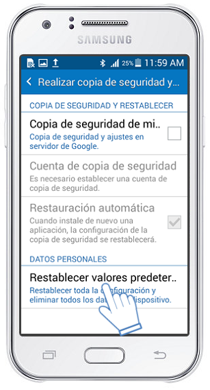 Galaxy J1: ¿Cómo restablecer archivos y la configuración a sus valores por defecto?