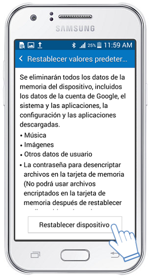 Galaxy J1: ¿Cómo restablecer archivos y la configuración a sus valores por defecto?