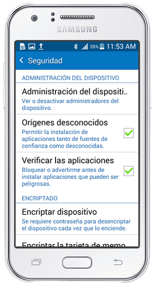 Galaxy J1: ¿Cómo permitir la instalación de aplicaciones .APK o externas a Play Store?