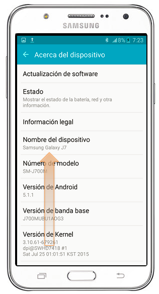 Galaxy J7 - ¿Cómo cambiar el nombre del dispositivo?
