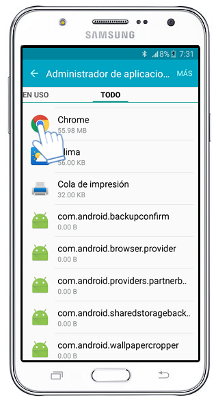 Galaxy J7 - ¿Cómo eliminar información de una aplicación?