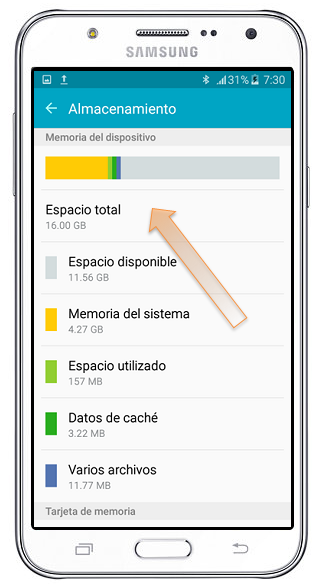 Galaxy J7 - ¿Cómo verificar el estado de almacenamiento en la memoria interna?