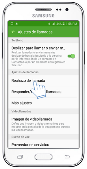 Galaxy J2 - ¿Cómo agregar un contacto a la lista de rechazados?
