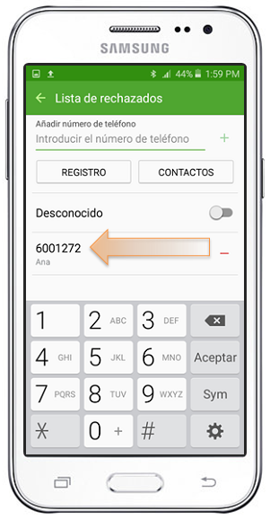Galaxy J2 - ¿Cómo agregar un contacto a la lista de rechazados?