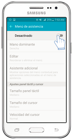 Samsung : Galaxy J2 - ¿Cómo activar menú de asistencia?