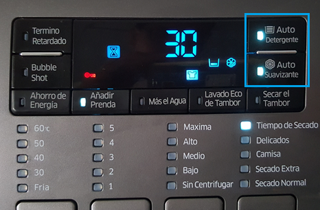 Samsung : Lavadora / Secadora WD7000H - ¿Cómo activar el detergente y suavizantes automaticos?