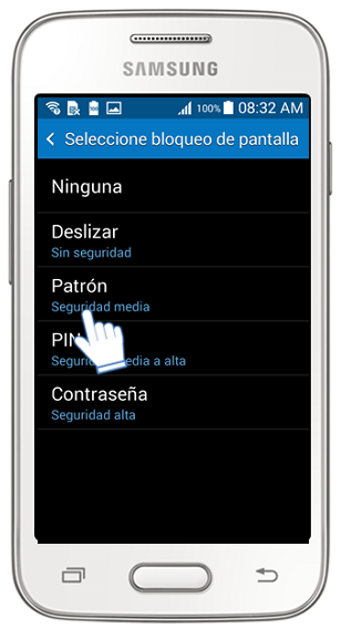 Galaxy Ace4 Neo - ¿Cómo esTablecer un bloqueo de pantalla por Patrón?