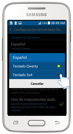 Galaxy Ace4 Neo - ¿Cómo cambiar el diseño del teclado a 3x4?