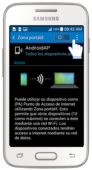Galaxy Ace4 Neo - ¿Cómo configurar la Zona Wi-Fi portátil para compartir datos?