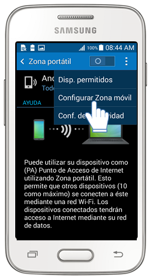 Galaxy Ace4 Neo - ¿Cómo configurar la Zona Wi-Fi portátil para compartir datos?