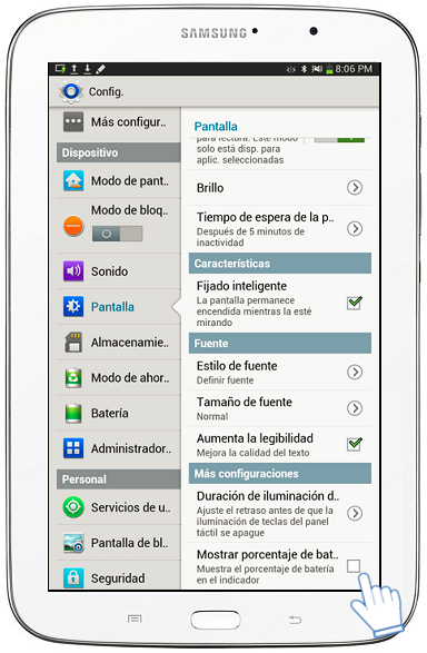 Galaxy Note 8.0 - ¿Cómo activar el indicador de porcentaje de la batería?
