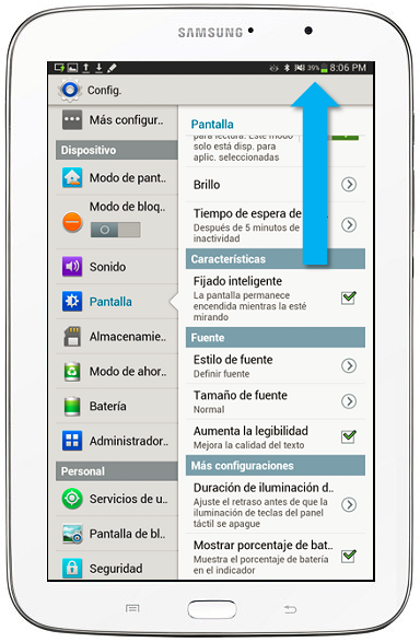 Galaxy Note 8.0 - ¿Cómo activar el indicador de porcentaje de la batería?