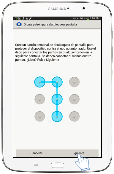 Galaxy Note (8.0, 3G) - ¿Cómo esTablecer desbloqueo por patrón?