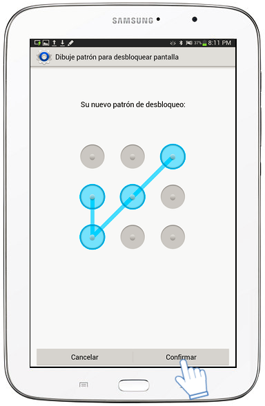 Galaxy Note (8.0, 3G) - ¿Cómo esTablecer desbloqueo por patrón?