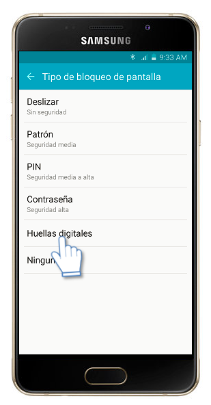 Galaxy A5 (2016) - ¿Cómo usar el bloqueo de pantalla por huella?