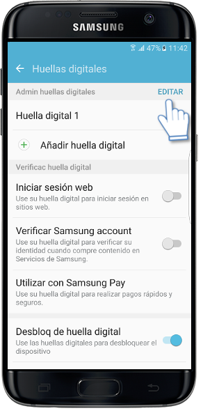 Galaxy S7 Edge-¿Cómo eliminar una huella digital?