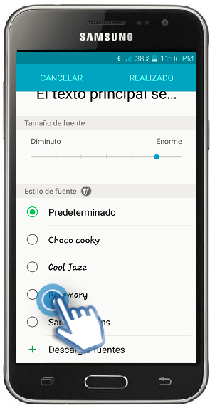 Galaxy J3 (2016) - ¿Cómo configurar el tipo y tamaño de la fuente?