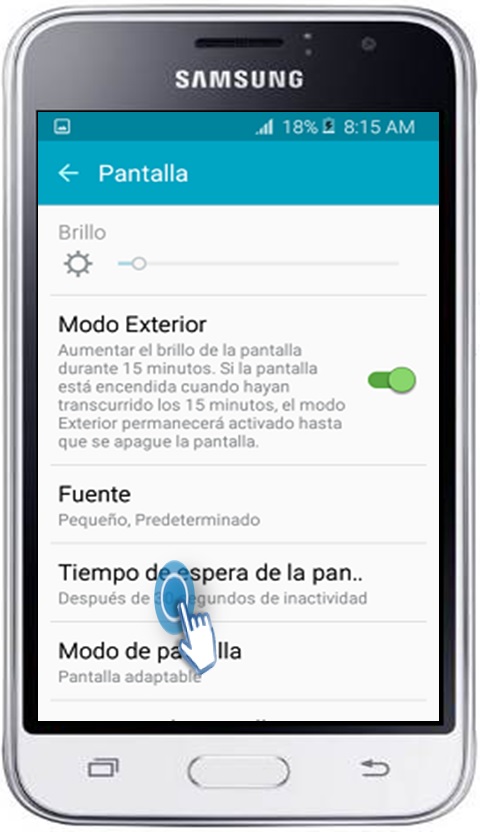 Galaxy J1 Mini - ¿Cómo ajustar tiempo de espera en la pantalla?