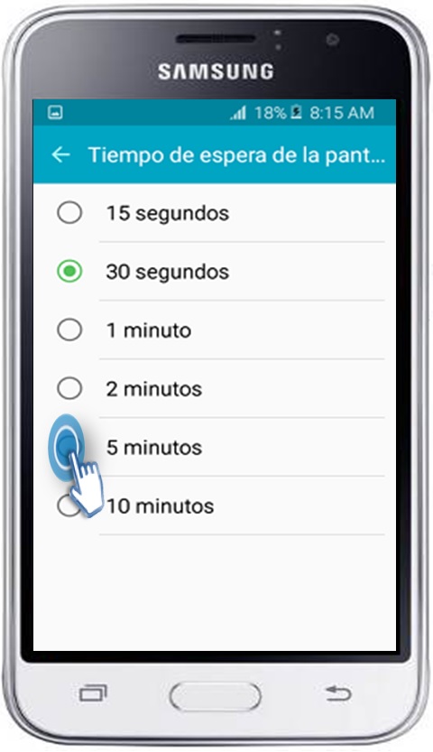 Galaxy J1 Mini - ¿Cómo ajustar tiempo de espera en la pantalla?