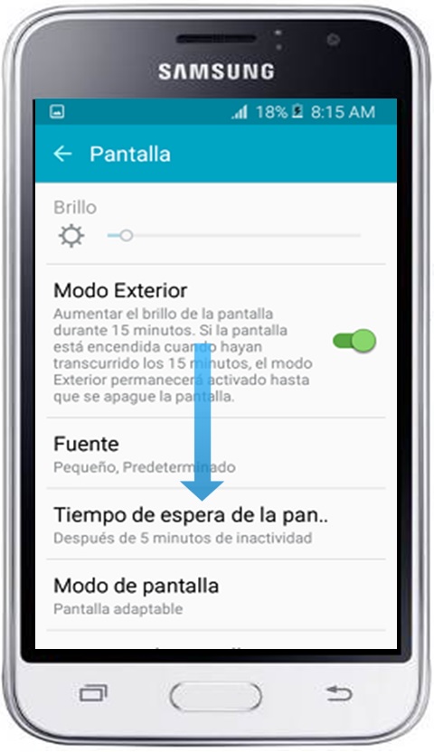 Galaxy J1 Mini - ¿Cómo ajustar tiempo de espera en la pantalla?