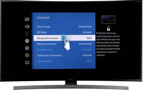 65 UHD 4K Curvo Smart TV JU6700 - ¿Cómo Activar/Desactivar la función de Respuesta sonora?
