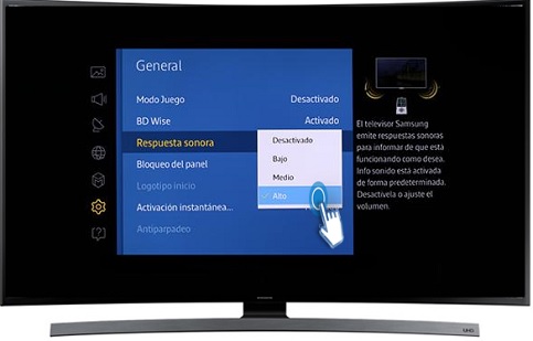 65 UHD 4K Curvo Smart TV JU6700 - ¿Cómo Activar/Desactivar la función de Respuesta sonora?