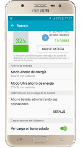 Galaxy J5 Prime - ¿Cómo verificar el tiempo restante de carga de la batería?