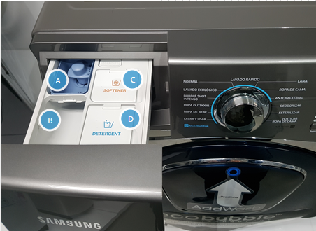 Lavadora Secadora WD18J7825KP - ¿Que partes tiene y cómo usar el dispensador automático?