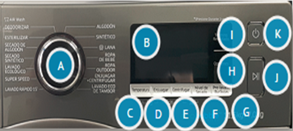 Lavadora Secadora/WD11J6410AW - Descripción del panel de control.