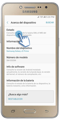 Galaxy J2 Prime - ¿Cómo verificar el código IMEI y serial?