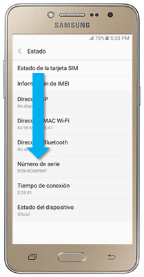 Galaxy J2 Prime - ¿Cómo verificar el código IMEI y serial?
