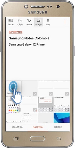 Galaxy J2 Prime - ¿Cómo agregar imagenes en una nota a través de Samsung Notes?