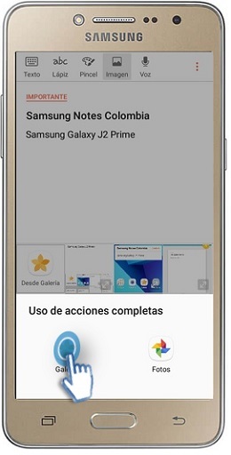 Galaxy J2 Prime - ¿Cómo agregar imagenes en una nota a través de Samsung Notes?