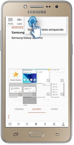Galaxy J2 Prime - ¿Cómo agregar imagenes en una nota a través de Samsung Notes?