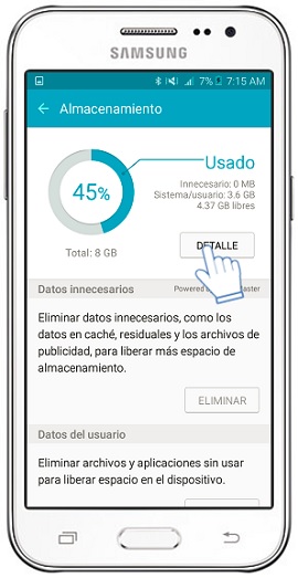 Samsung : Samsung Galaxy J2 - ¿Cómo verificar la memoria de almacenamiento con el Administrador inteligente?
