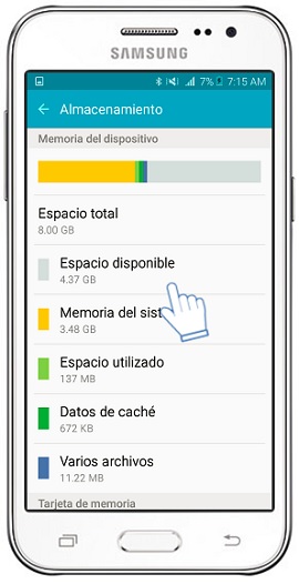 Samsung : Samsung Galaxy J2 - ¿Cómo verificar la memoria de almacenamiento con el Administrador inteligente?