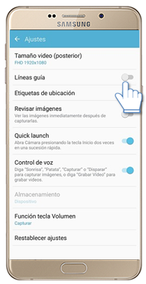 Galaxy A9 - ¿Cómo activar líneas de guía en la cámara?