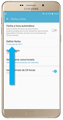 Galaxy A9 - ¿Cómo ajustar la fecha de forma manual?