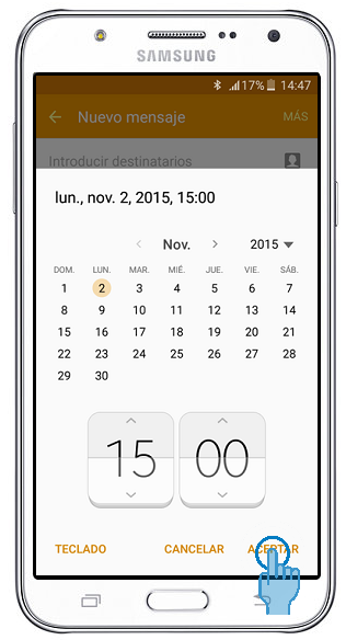 Galaxy J7 - ¿Cómo Programo el envío de un mensaje de texto?