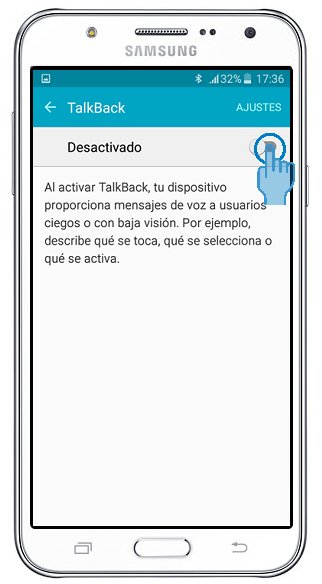 Galaxy J7 - ¿Cómo se activa la función de TalkBackel en celular?