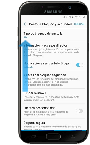 Galaxy A7 (2017) - ¿Cómo esTablecer bloqueo por Pin?