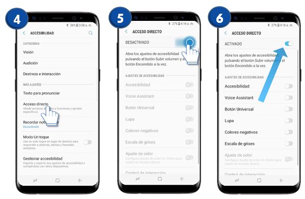 Samsung: Galaxy S8 y S8+-Crear acceso directo a funciones de accesibilidad.