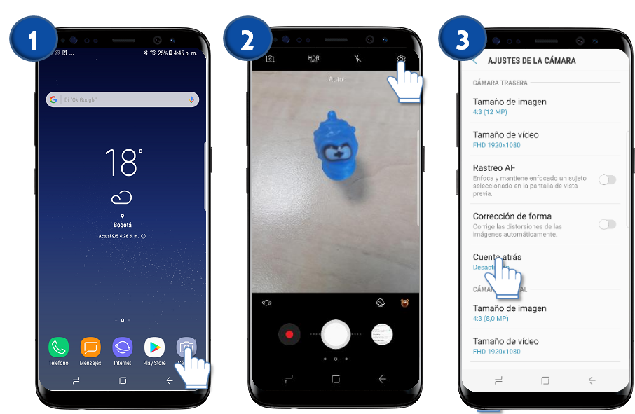 Samsung: Galaxy S8 y S8+-¿Cómo activar el temporizador en la cámara?