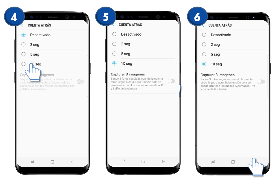 Samsung: Galaxy S8 y S8+-¿Cómo activar el temporizador en la cámara?