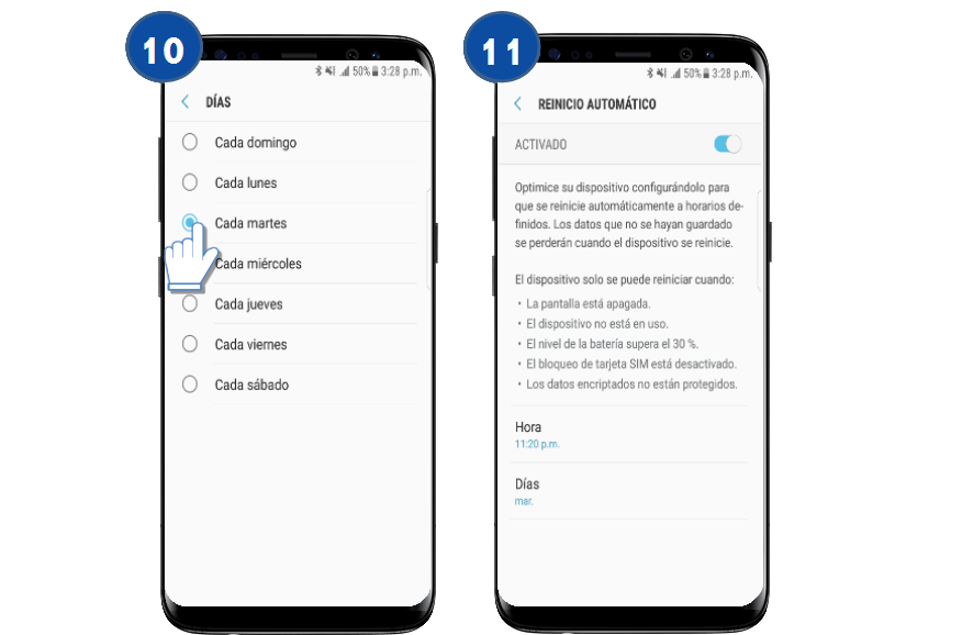Samsung: Galaxy S8 y S8+-Activar el reinicio automático