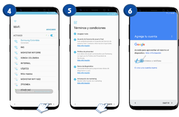 Samsung: Galaxy S8 y S8+ Registrar una cuenta y acceder a servicios.